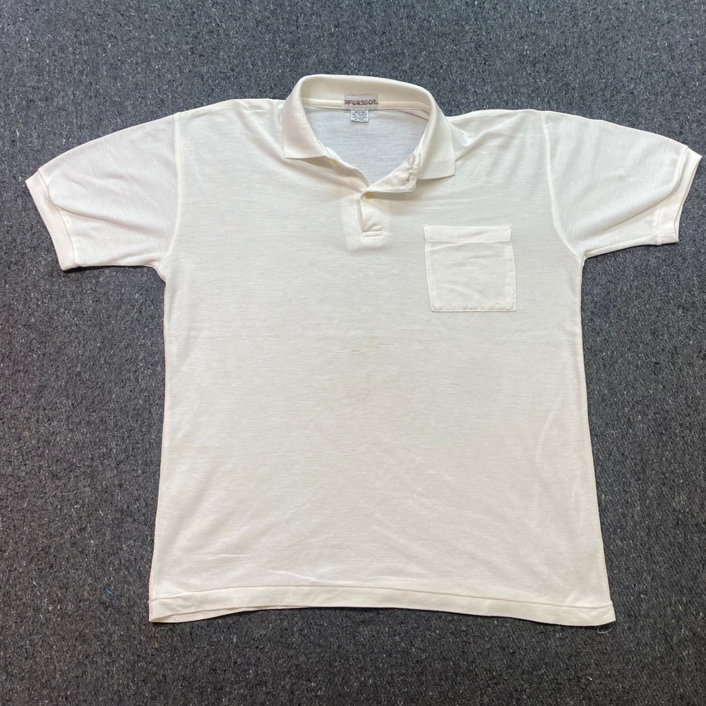 McGregor Polo Shirt Sz M Mens White Retro Streetwear Pocket Pique Knit TShirt